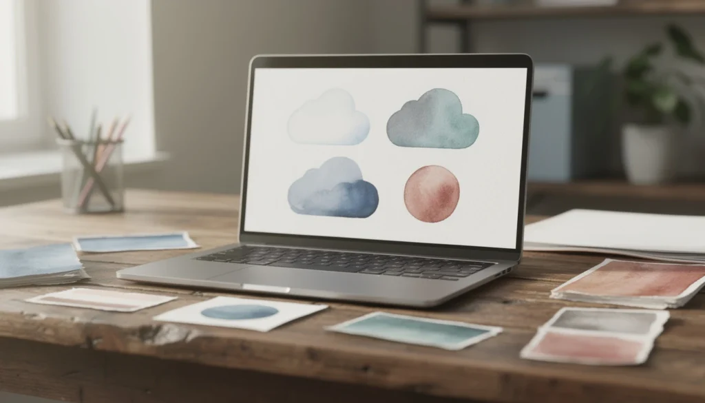 Interface d'une solution de stockage cloud sur ordinateur avec icônes de fichiers synchronisés