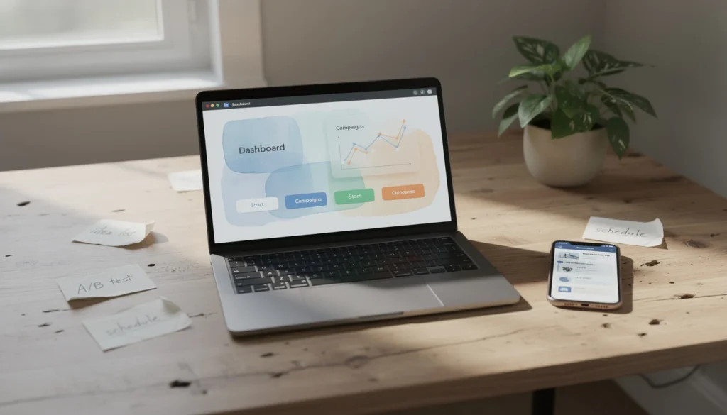 Interface d'un logiciel SMS marketing sur écran d'ordinateur avec graphiques de taux de livraison