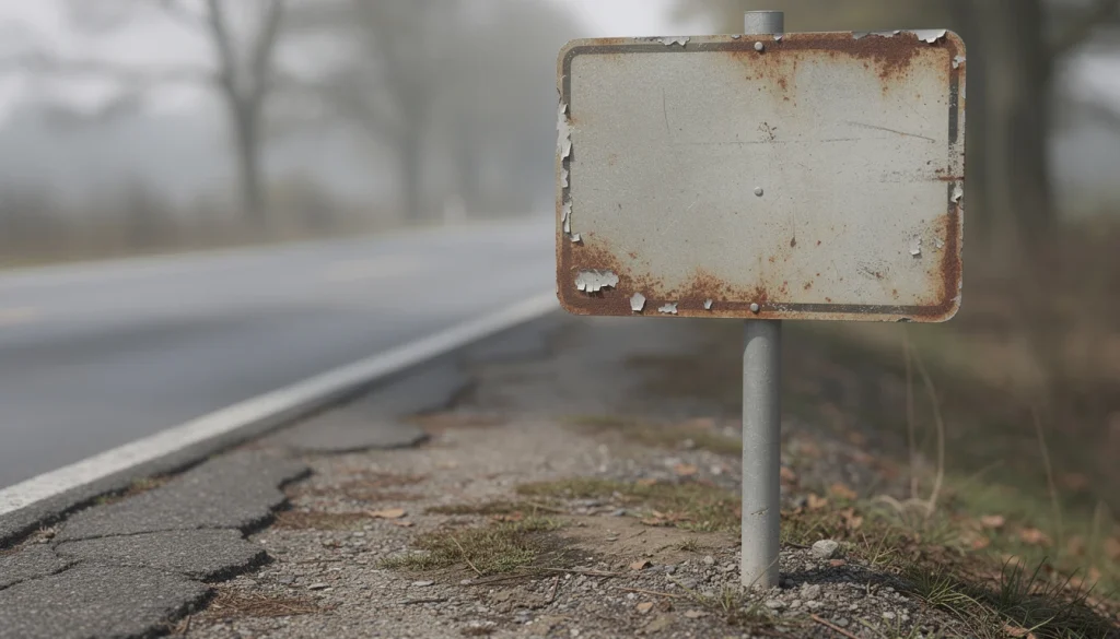 Panneau de signalisation routière en aluminium sur poteau métallique en bord de route